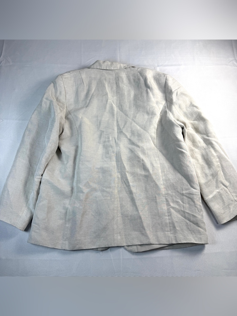 H&M Linen Blend Blazer Women’s L Beige Oatmeal Single Button Lightweight - Picture 8 of 12